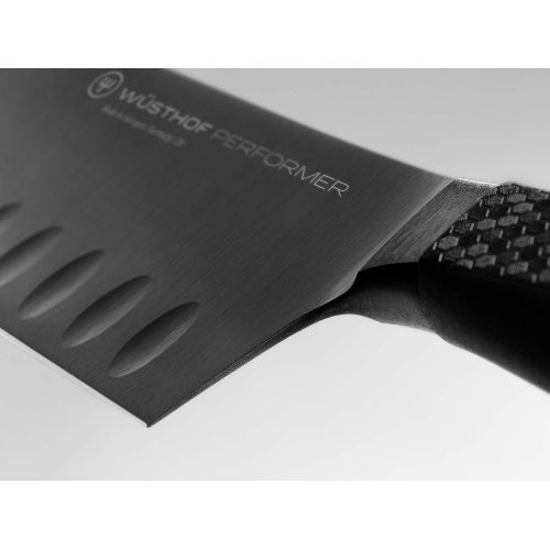  [아마존베스트]WUESTHOF Santoku Performer (1061231317) 17 cm Blade, DLC Coating, Serrated Edge, Professional Chefs Knife, Rustproof, Extremely Sharp, Black Knife