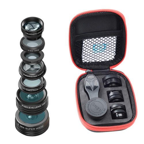  WUHX 7 in 1 Mobile Phone Camera Lens fisheye Wide Angle Macro Increase Polarization Universal Smartphone Lens Clip HD Camera Lens Set