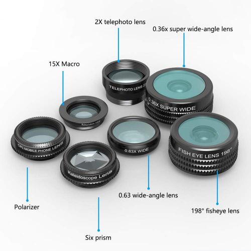  WUHX 7 in 1 Mobile Phone Camera Lens fisheye Wide Angle Macro Increase Polarization Universal Smartphone Lens Clip HD Camera Lens Set
