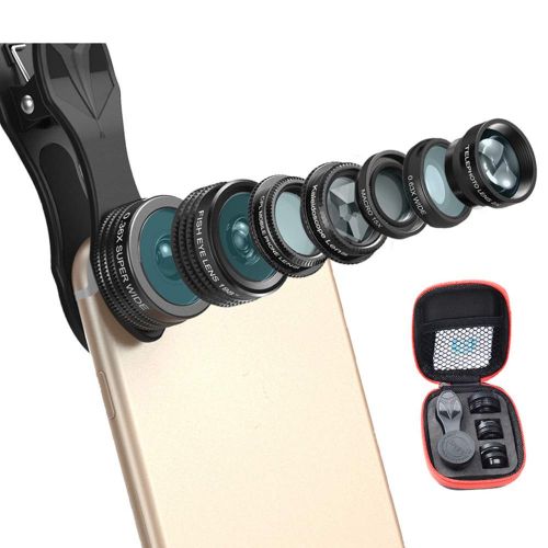  WUHX 7 in 1 Mobile Phone Camera Lens fisheye Wide Angle Macro Increase Polarization Universal Smartphone Lens Clip HD Camera Lens Set