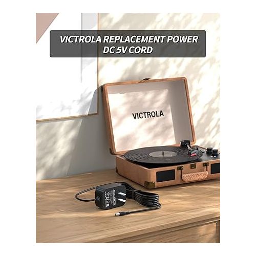  VHBW Replacement for Victrola Record Player Power Cord, 5V DC in Power Supply Compatible with Victrola Power Cord VSC-550BT Vintage 3-Speed (5.9 Feet Long)