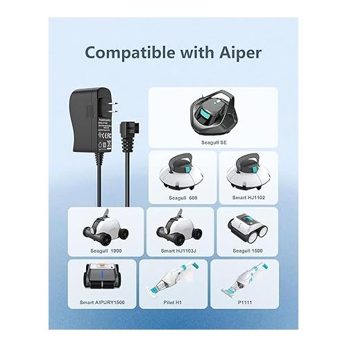  WUKUR Charger for AIPER Seagull 600 SE 1000 1500 P1111 Pilot H1 for AIPURY 1500 Cordless Pool Vacuum Cleaner AC Adapter with 5.9FT Power Cord for HJ1103J HJ1102(UL Listed)