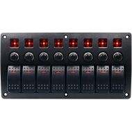 WUPP Boat Car Marine Rocker Switch Panel 8 Gang 3PIN & Circuit Breaker Overload Protection Waterproof LED Switch Panel DC1224V ON-Off Aluminium Switches