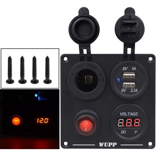  WUPP Boat Marine Rocker Switch Panel 3 4 Gang Waterproof ON Off Toggle Switches with 3.1A Double USB Power Charger 12V Cigarette Lighter Socket for Car Truck Jeep