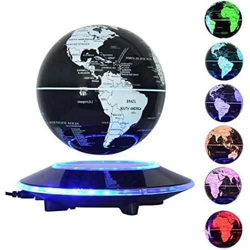  [아마존베스트]WUPYI 3 Magnetic Levitation Floating Globe Anti Gravity Rotating World Map with LED Light Multi-Color Changing Floating Globe for Children Educational Gift Home Office Desk Decoration