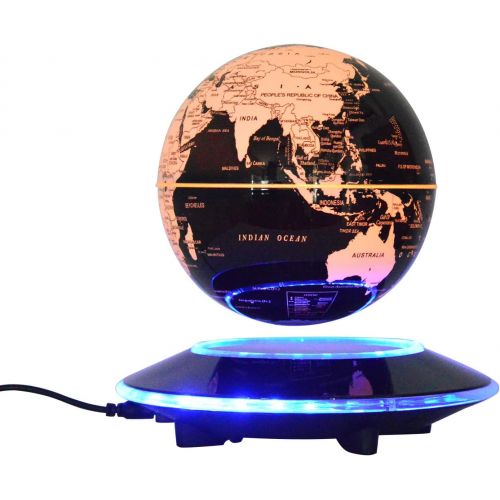  [아마존베스트]WUPYI 3 Magnetic Levitation Floating Globe Anti Gravity Rotating World Map with LED Light Multi-Color Changing Floating Globe for Children Educational Gift Home Office Desk Decoration