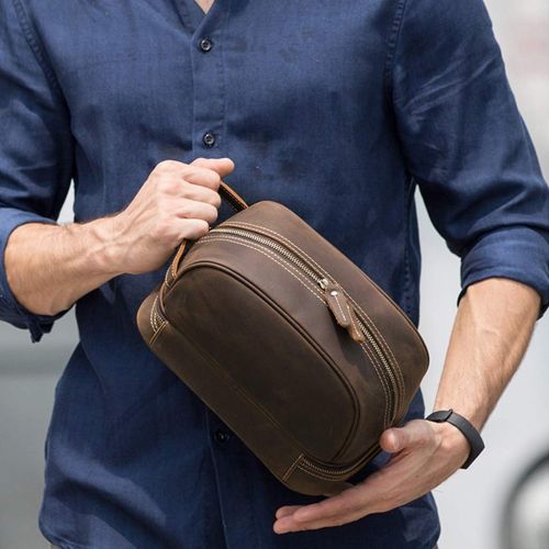  WUZHENG Leather Toiletry Bag for Men (Dopp Kit) The and Travel Accessory