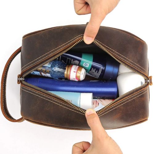  WUZHENG Leather Toiletry Bag for Men (Dopp Kit) The and Travel Accessory