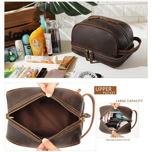  WUZHENG Leather Toiletry Bag for Men (Dopp Kit) The and Travel Accessory