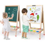 [아마존베스트]WonderView Kids Easel Double-Sided Magnetic Whiteboard & Chalkboard Multiple-Use Easel with Bonus Magnetics, Numbers, Paint Cups Best Gift for Kids Boys Girls