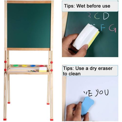  WV WONDER VIEW Kids Art Easel,Whiteboard and Chalkboard Easel for Kids, 0.8 Inch Thick Wood Frame and Adjustable Height, All Accessories Include