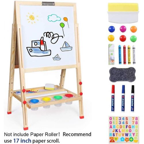  WV WONDER VIEW Kids Art Easel,Whiteboard and Chalkboard Easel for Kids, 0.8 Inch Thick Wood Frame and Adjustable Height, All Accessories Include