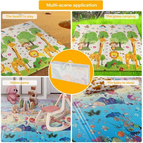  WV WONDER VIEW Baby Playmat Crawling Mat Folding Mat, Doble Side Portable Colorful and Waterproof Playmat for Kids Baby and Toddler, Thick Extra Large Playmat 79x71x0.6 inch