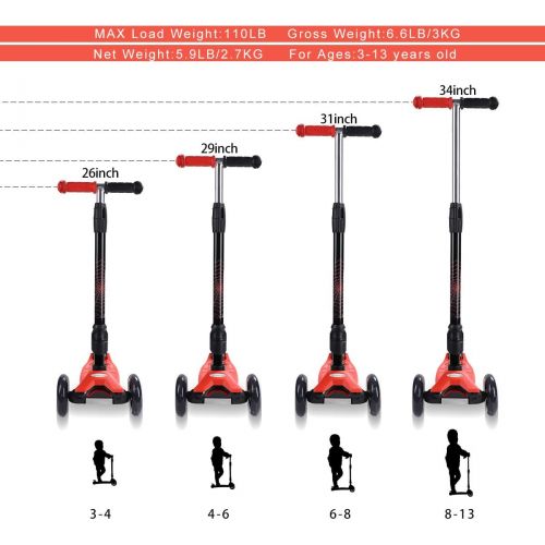  WV WONDER VIEW Kick Scooter Kids Scooter 3 Wheel Scooter, 4 Height Adjustable Pu Wheels Extra Wide Deck Best Gifts for Kids, Boys Girls