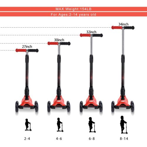  WonderView Kick Scooter for Kids 3 Wheel Scooter,4 Height Adjustable PU Wheels with Extra Wide Deck Best Gifts for Kids, Boys and Girls