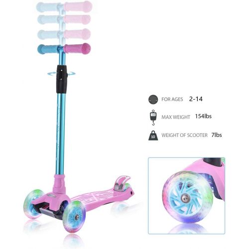  WonderView Kick Scooter for Kids 3 Wheel Scooter,4 Height Adjustable PU Wheels with Extra Wide Deck Best Gifts for Kids, Boys and Girls