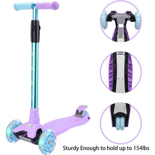  WonderView Kick Scooter for Kids 3 Wheel Scooter,4 Height Adjustable PU Wheels with Extra Wide Deck Best Gifts for Kids, Boys and Girls