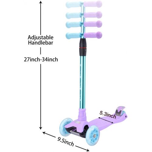  WonderView Kick Scooter for Kids 3 Wheel Scooter,4 Height Adjustable PU Wheels with Extra Wide Deck Best Gifts for Kids, Boys and Girls