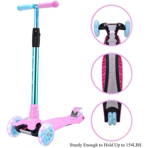  WonderView Kick Scooter for Kids 3 Wheel Scooter,4 Height Adjustable PU Wheels with Extra Wide Deck Best Gifts for Kids, Boys and Girls