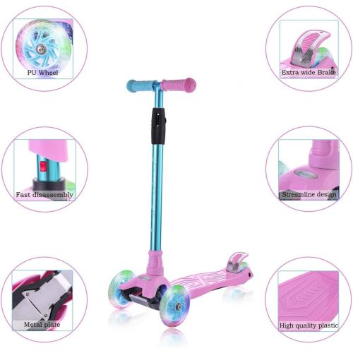  WonderView Kick Scooter for Kids 3 Wheel Scooter,4 Height Adjustable PU Wheels with Extra Wide Deck Best Gifts for Kids, Boys and Girls