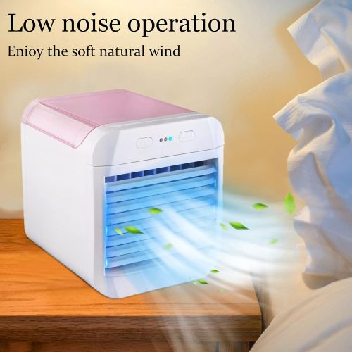  WWLUCKY Portable Air Conditioner, Personal Cooler, Rechargeable Evaporative Conditioner Fan with 3 Speeds 7 Colors, Quiet USB Cooling Anion for Bedroom, Office, Dorm, Car, Camping