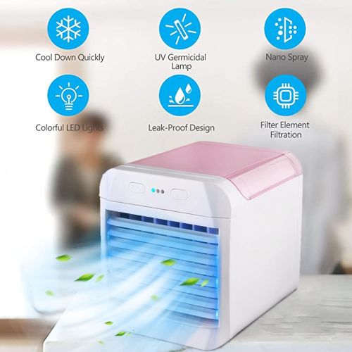  WWLUCKY Portable Air Conditioner, Personal Cooler, Rechargeable Evaporative Conditioner Fan with 3 Speeds 7 Colors, Quiet USB Cooling Anion for Bedroom, Office, Dorm, Car, Camping