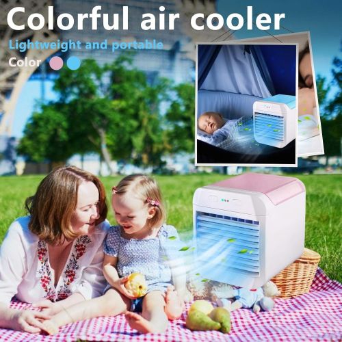  WWLUCKY Portable Air Conditioner, Personal Cooler, Rechargeable Evaporative Conditioner Fan with 3 Speeds 7 Colors, Quiet USB Cooling Anion for Bedroom, Office, Dorm, Car, Camping