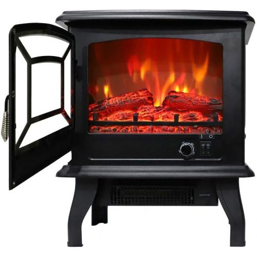  WWX 1400W Electric Fireplace Heater FreeStanding Fire Flame Stove Knod Adjust 68-95℉