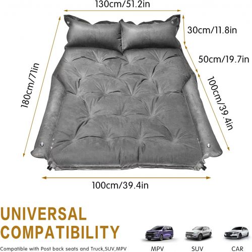  WWahuayuan Self Inflatable Car Mattress, Automatic SUV Air Mattress, Soft Suede Camping Bed Car Mattress with Two Pillows for Minivan/SUV/Truck Back Seat (Grey)