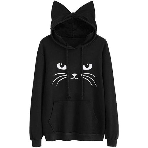  WWricotta Womens Cat Ear Solid Long Sleeve Hoodie Sweatshirt Hooded Pullover Tops Blouse(,)