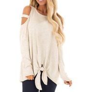WWricotta Fashion Women Long Sleeves Pure Color Strapless Bandage Tops Easy Blouse(,)