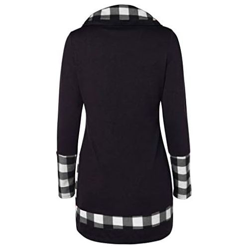  WWricotta Blouse Women Long Sleeve Plaid Turtleneck Tartan Tunic Sweatshirt Pullover Tops(,)