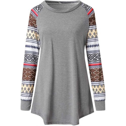  WWricotta Women Patchwork Sleeve Casual Color Block T-Shirt Loose Long Sleeve Top Blouse(,)