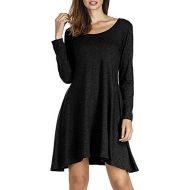 WWricotta Women Casual Solid Loose Long Sleeve Pockets Swing Mini Dress (,)