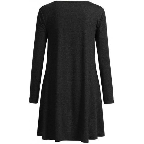  WWricotta Women Casual Solid Loose Long Sleeve Pockets Swing Mini Dress (,)