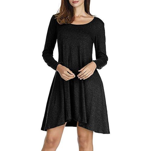  WWricotta Women Casual Solid Loose Long Sleeve Pockets Swing Mini Dress (,)