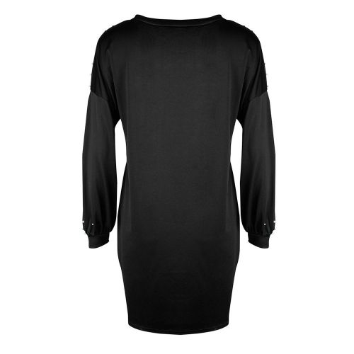  WWricotta Fashion Womens Casual O-Neck Solid Beading Long Sleeve Loose Mini Dress