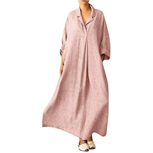  WWricotta Women Plus Size Long Sleeve Cross V Neck Maxi Dress Full Length Shirt Line Dress