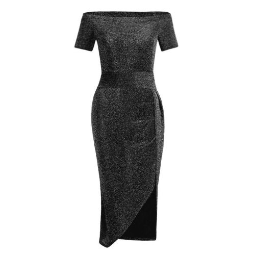  WWricotta Womens Off Shoulder High Slit Bodycon Dress Short Sleeve Dresses