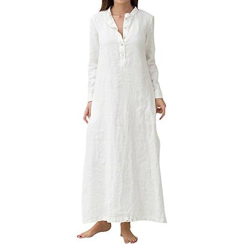  WWricotta Womens Kaftan Cotton Long Sleeve Plain Casaul Oversized Maxi Long Shirt Dress