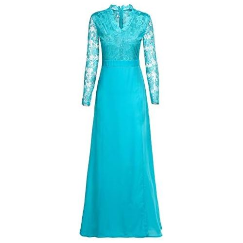  WWricotta Women Deep V-Neck Lace Long Sleeve Evening Party Ball Prom Wedding Long Dress(,)