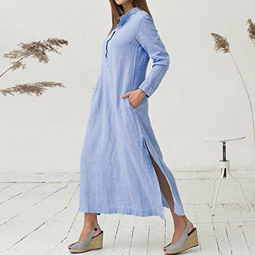  WWricotta Womens Kaftan Cotton Long Sleeve Plain Casaul Oversized Maxi Long Shirt Dress