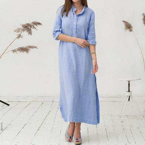  WWricotta Womens Kaftan Cotton Long Sleeve Plain Casaul Oversized Maxi Long Shirt Dress