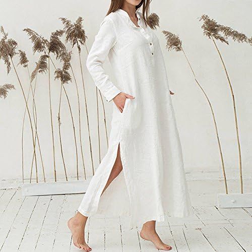  WWricotta Womens Kaftan Cotton Long Sleeve Plain Casaul Oversized Maxi Long Shirt Dress