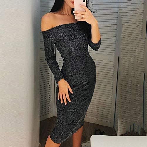  WWricotta Womens Sexy Solid Off Shoulder Long Sleeve Party Bodycon Slim Maxi Long Dress