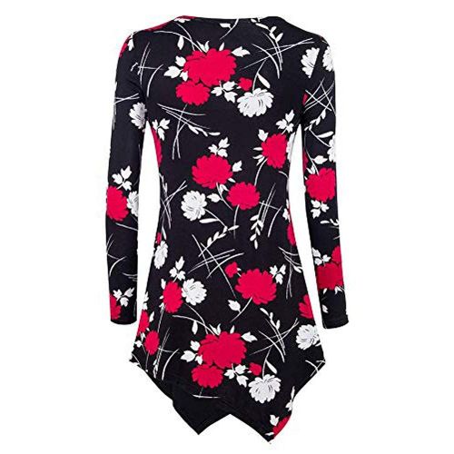  WWricotta Women Plus Size Long Sleeve Print O-Neck Button Pullover Tops Shirt