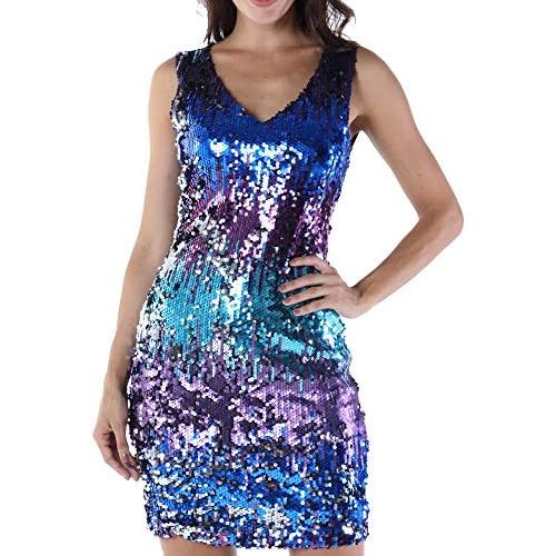  WWricotta Women Sexy Fashion Off Shoulder Sleeveless Sequins Party Dress Bodycon