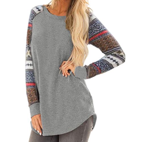  WWricotta Women Patchwork Sleeve Casual Color Block T-Shirt Loose Long Sleeve Top Blouse(,)