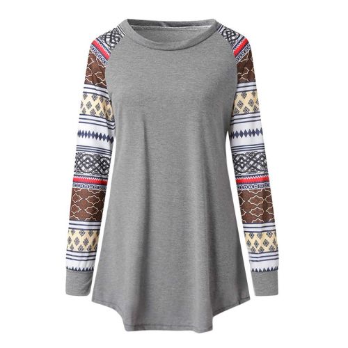  WWricotta Women Patchwork Sleeve Casual Color Block T-Shirt Loose Long Sleeve Top Blouse(,)