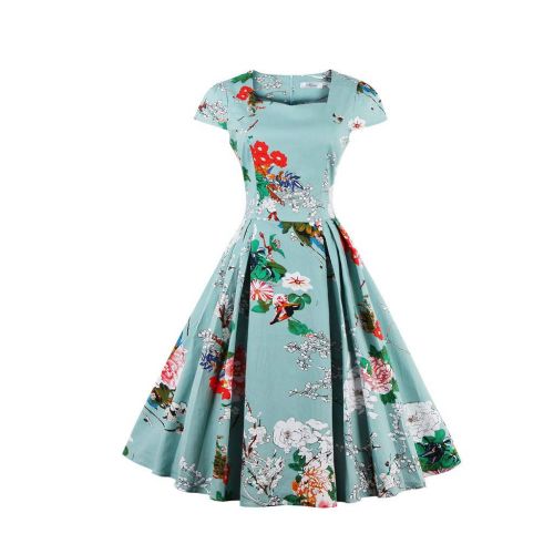 WWricotta Schuhe WWricotta Fashion Women Plus Size Short Sleeve Floral Print Party Vintage Swing Dress